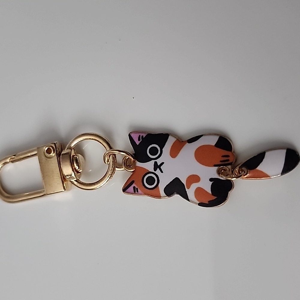 CALICO CAT ZIPPER Dangle Tail Pull purse charm Or Charm bracelet Lobster claw C…